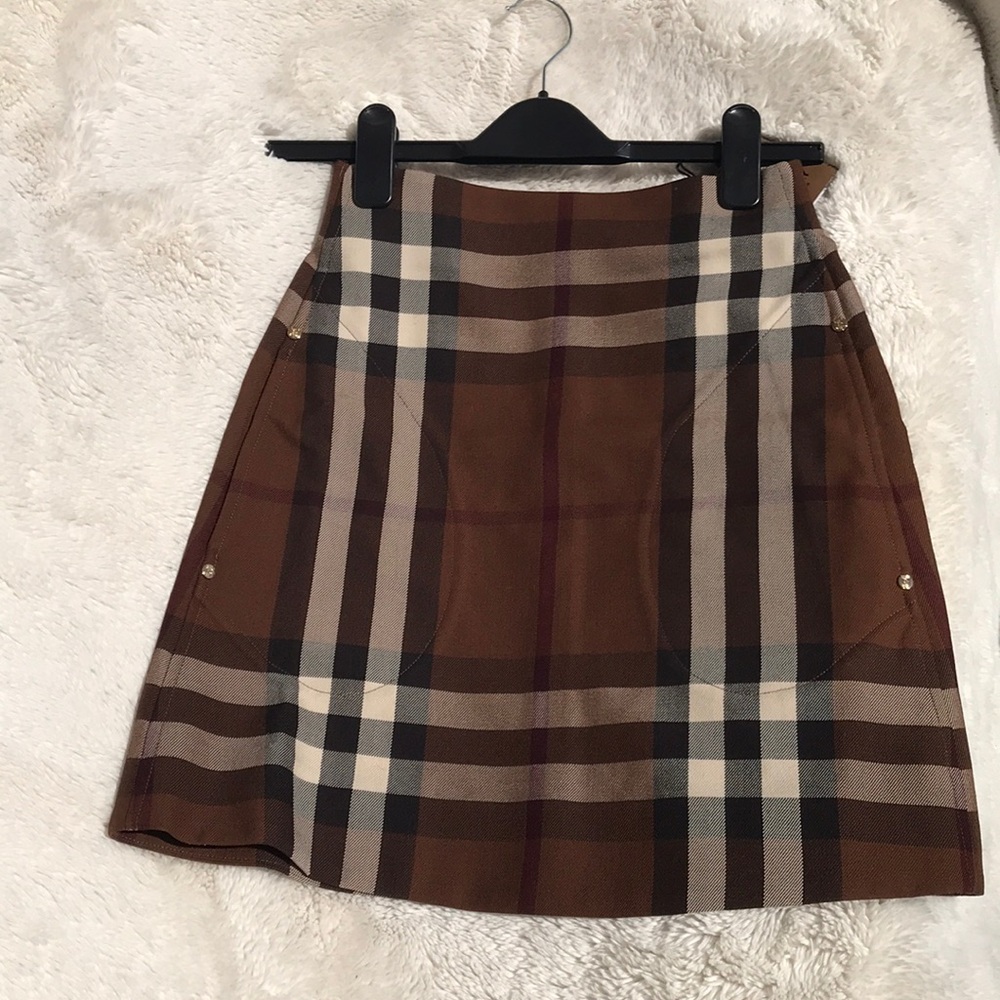 Authentic NEW BURBERRY Women Brown TEODORA Check High Waisted Mini Skirt